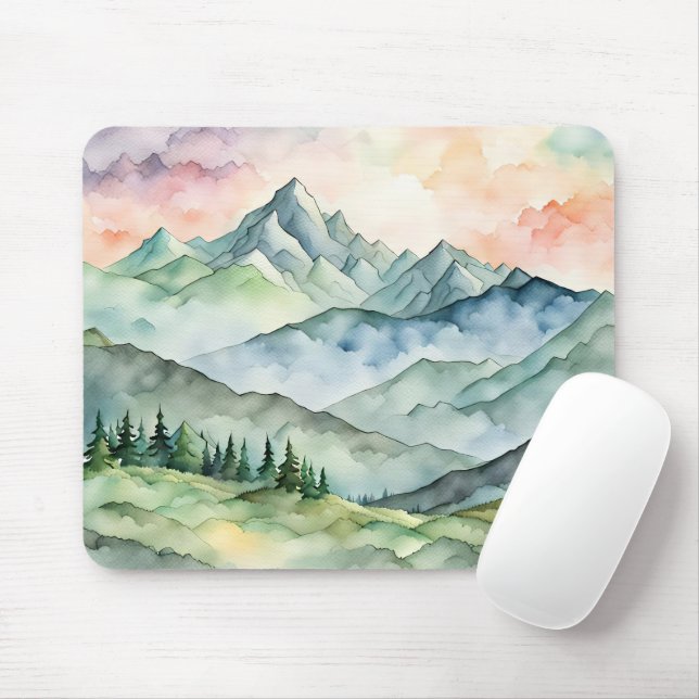 Mousepad Cena de Montanha de Aquarela (Com mouse)