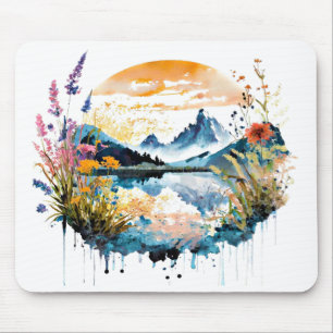 Mousepad Cena de montanha em aquarela