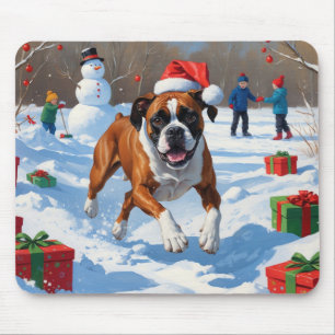 Mousepad Cena de Natal com Cachorro Boxer na Neve