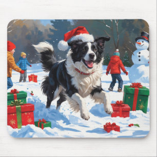Mousepad Cena de Natal com Snow Border Collie