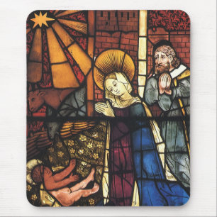 Mousepad Cena de Natal Vintage em Vidro Colorido