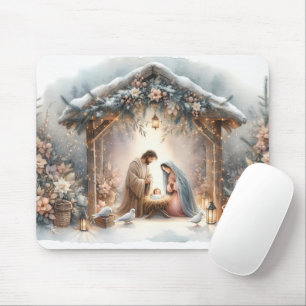 Mousepad Cena de Natividade Russa com Florais de inverno