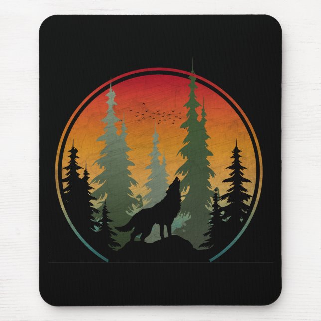 Mousepad Cena de natureza do lobo do pôr do sol (Frente)