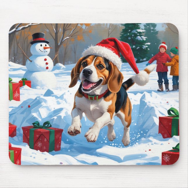 Mousepad Cena de Neve Festiva de Beagle Christmas (Frente)