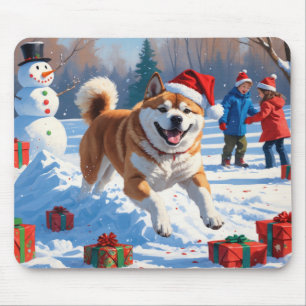 Mousepad Cena de neve festiva de Natal Akita