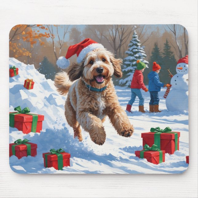 Mousepad Cena de neve festiva de Natal Bernedoodle (Frente)
