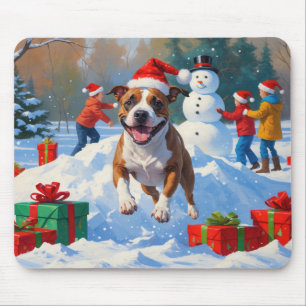 Mousepad Cena de neve festiva de Natal com Bull Terrier