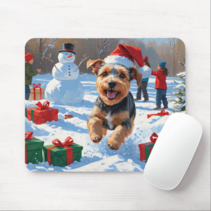Mousepad Cena de neve festiva de Natal do Biewer Terrier