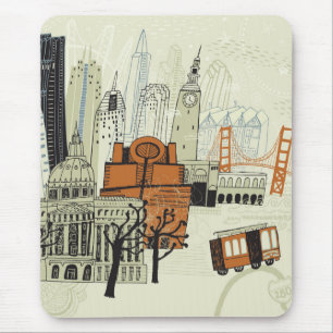 Mousepad Cena de San Francisco do Doodle