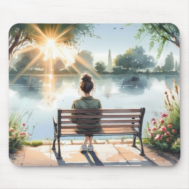 Mousepad Cena do Lago com Reflexos do Pôr do Sol (Frente)