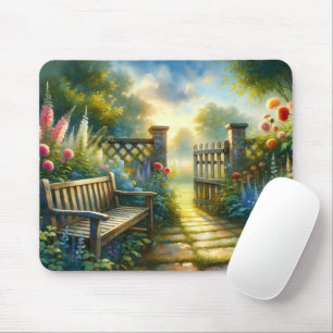 Mousepad Cena do Portão do Caminho do Jardim Ensolarado