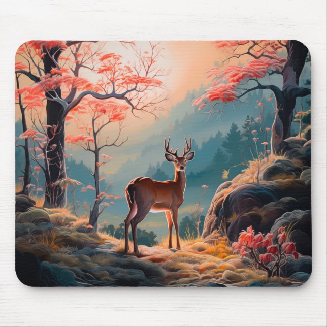 Mousepad Cena Encantadora de Floresta de Cervos de Outono D (Frente)