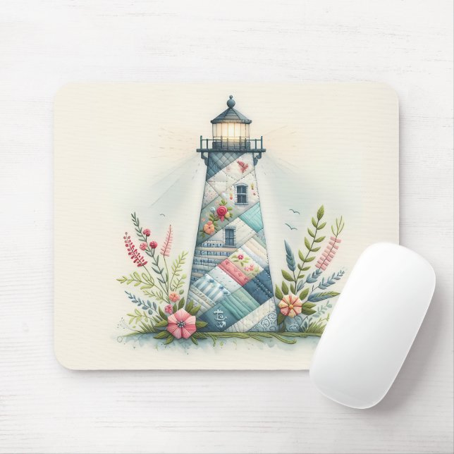 Mousepad Cena Floral do Farol em Patchwork Costeiro (Com mouse)