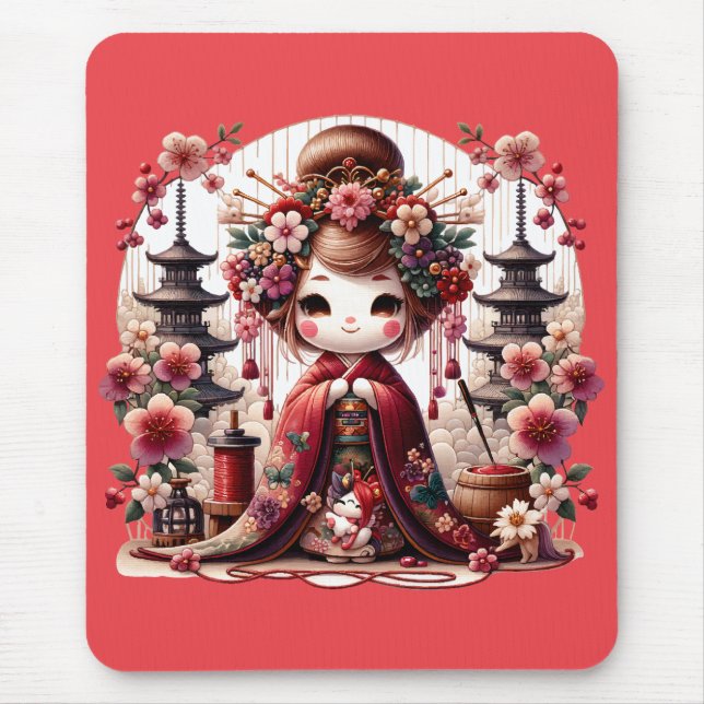 Mousepad Cena Fofa de Geisha Japonesa (Frente)