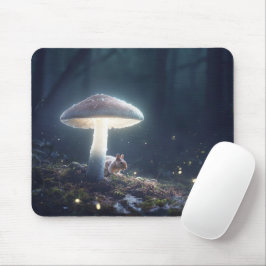 Mousepad Cena Mística de Floresta com Esquilo e Cogumelos