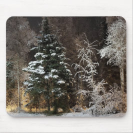 Mousepad Cena Noturna de Floresta de Inverno Aconchegante