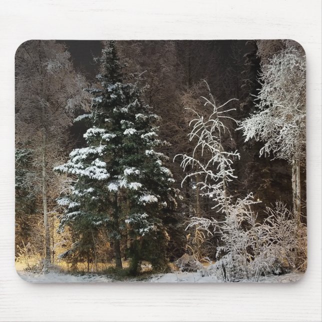 Mousepad Cena Noturna de Floresta de Inverno Aconchegante (Frente)