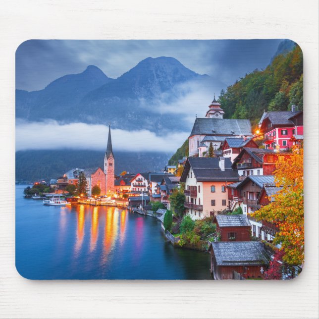 Mousepad Cena noturna de Hallsttatt, Áustria (Frente)