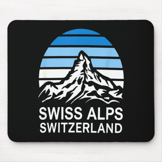 Mousepad Cena retrô dos Alpes suíços com céu listrado (Frente)