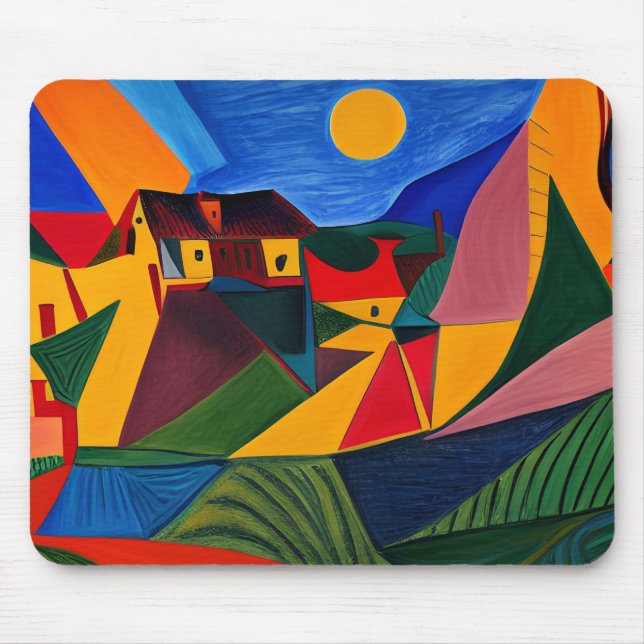 Mousepad Cenário colorido de vila abstrata (Frente)