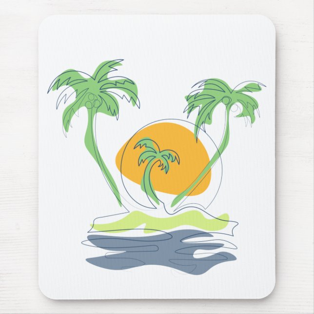 Mousepad Cenário de praia de ilha tropical. Árvore de palme (Frente)