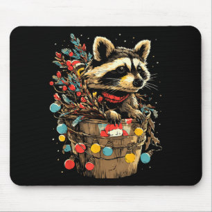 Mousepad Cenário Festivo de Inverno de Guaxinim Fofo Animal