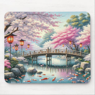 Mousepad Cenário japonês com Ponte, Koi e Sakura