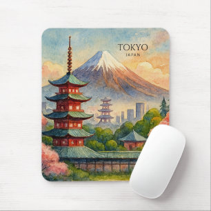 Mousepad Cenário Urbano de Tóquio Japão Aquarela Lembrança