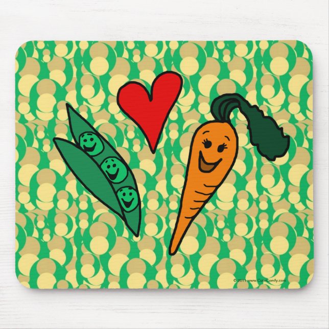 Mousepad Cenouras do amor das ervilhas, design verde e (Frente)
