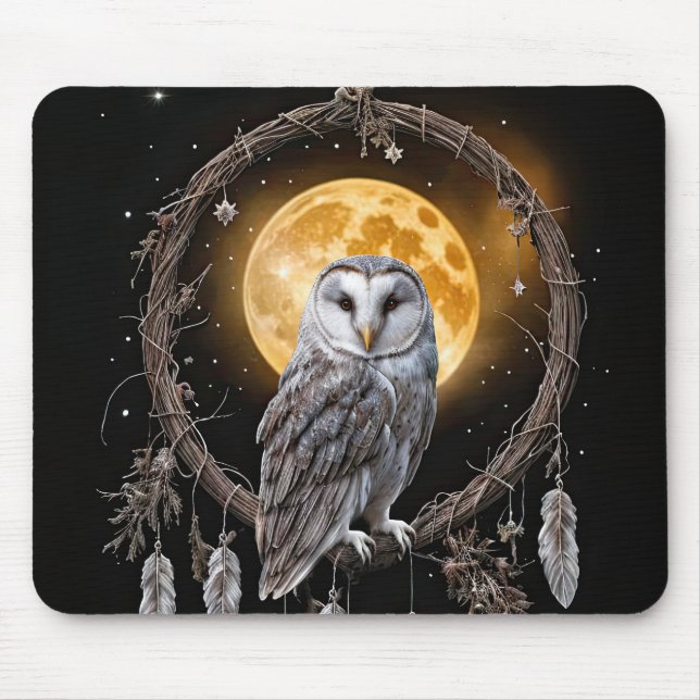 Mousepad Cercador de Sonhos Boho Coruja com Lua Mística (Frente)