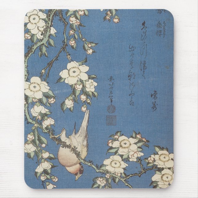 Mousepad Cereja e Bullfinch, Hokusai, 1834 Mousep (Frente)