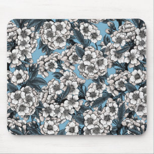 Mousepad Cereja floresce em branco e azul