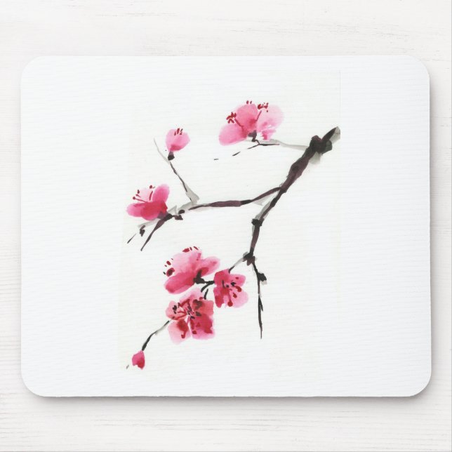 Mousepad Cereja florescente. Primavera. Tinta e pincel. (Frente)