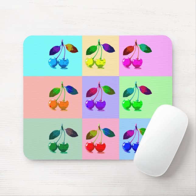 Mousepad Cerejas coloridas - Pop Art (Com mouse)