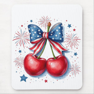 Mousepad Cerejas com Arco Coquette 4 de julho Americano