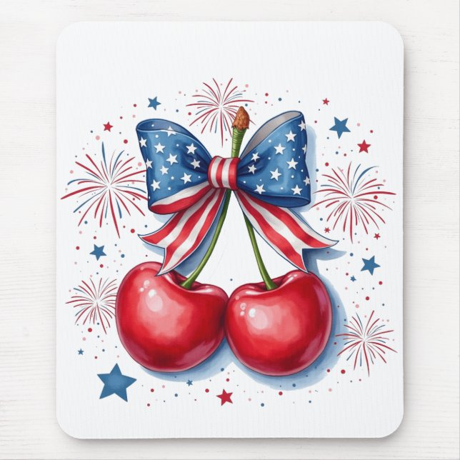 Mousepad Cerejas com Arco Coquette 4 de julho Americano (Frente)