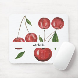Mousepad Cerejas Doces Ilustração Aquarela Monogramada