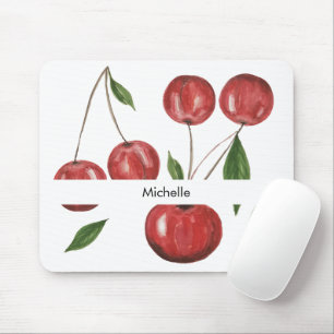 Mousepad Cerejas Doces Ilustração Aquarela Monogramada
