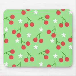 Mousepad Cerejas e Placa de Mouse de Flor Branco