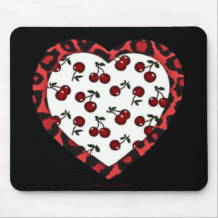 Mousepad Cerejas RAB Leopard Print Heart Rockabilly