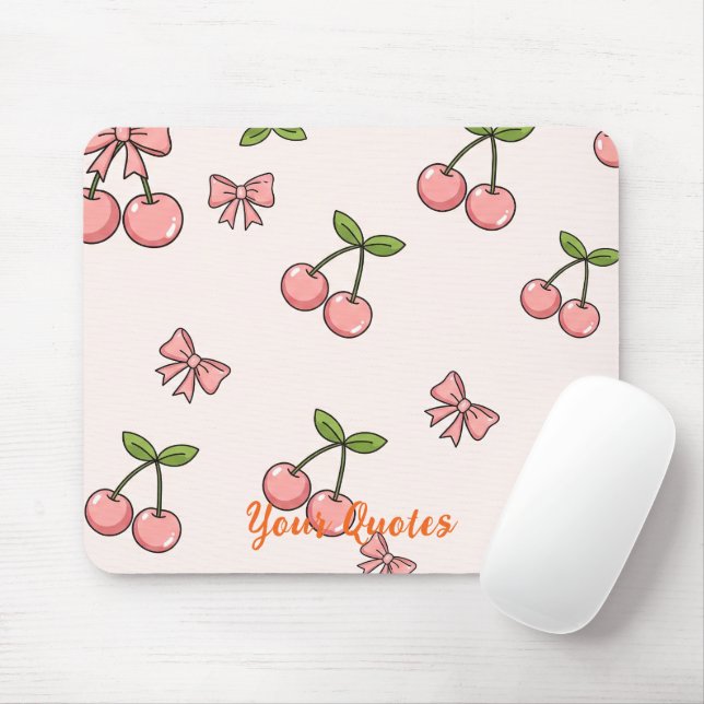 Mousepad Cerejas Rosa e Laços Padrão Sem Costura Fofo (Com mouse)