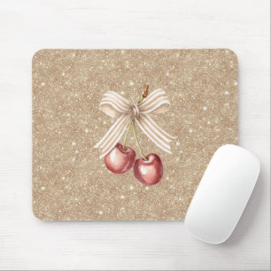 Mousepad Cerejas Vermelhas com Brilho Dourado