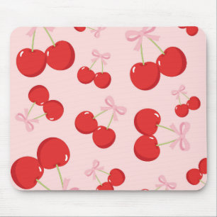 Mousepad Cerejas Vermelhas Com Laço Rosa Charmoso e Charme 