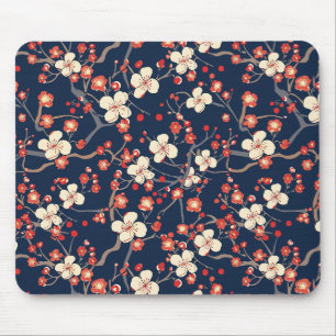 Mousepad Cerejeira Floral Japonesa Vermelho Marinho