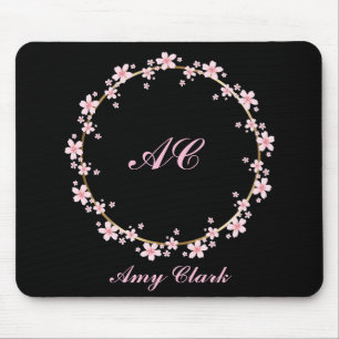 Mousepad Cerejeira Rosa Blossom Monograma Molho Floral Femi