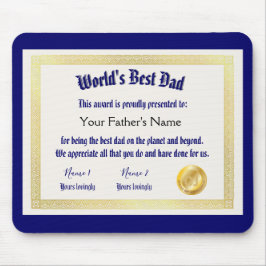 Mousepad Certificado de Melhor Pai do Mundo Engraçado Moder