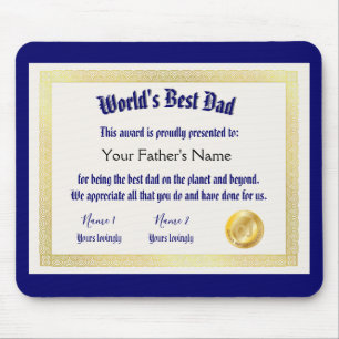 Mousepad Certificado de Melhor Pai do Mundo Engraçado Moder