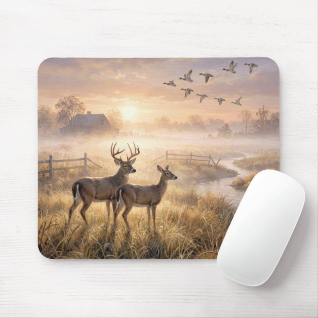 Mousepad Cervo em Pé junto a um Rio ao Amanhecer (Com mouse)