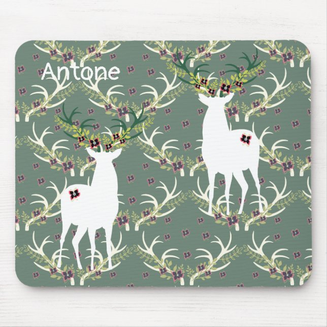 Mousepad Cervo Ilustrado sobre Verde Caçador (Frente)