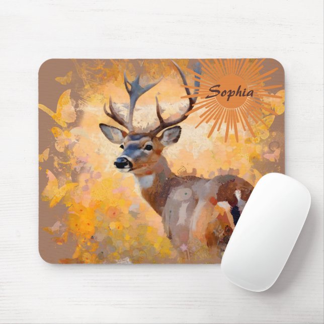 Mousepad Cervo Majestoso em um Campo de Flores Silvestres (Com mouse)